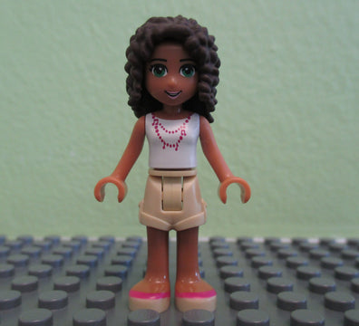 LEGO Minifigure-Andrea, Tan Shorts, White Top with Necklace with Music Notes-Friends-FRND114-Creative Brick Builders